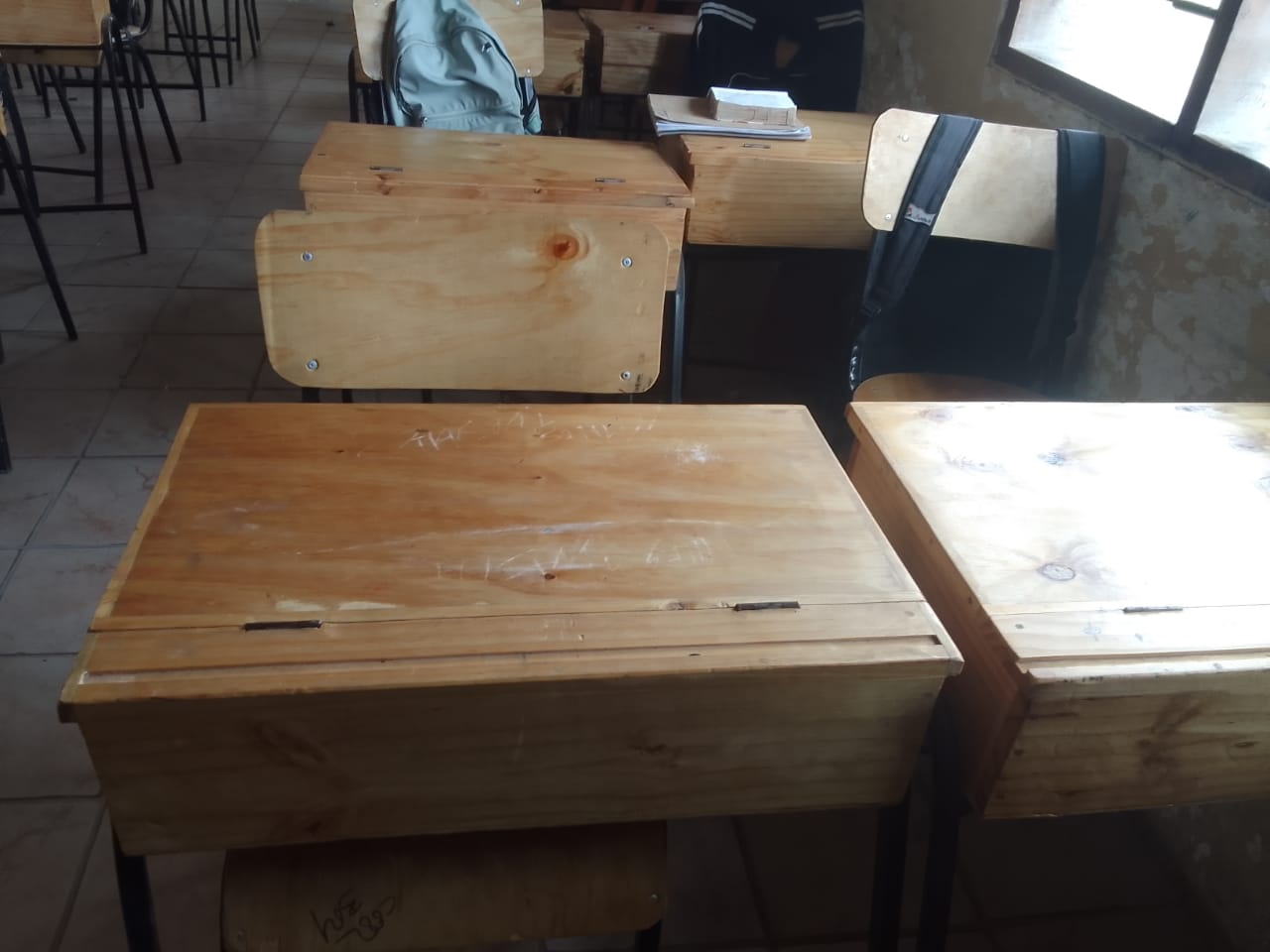 Students using new desks