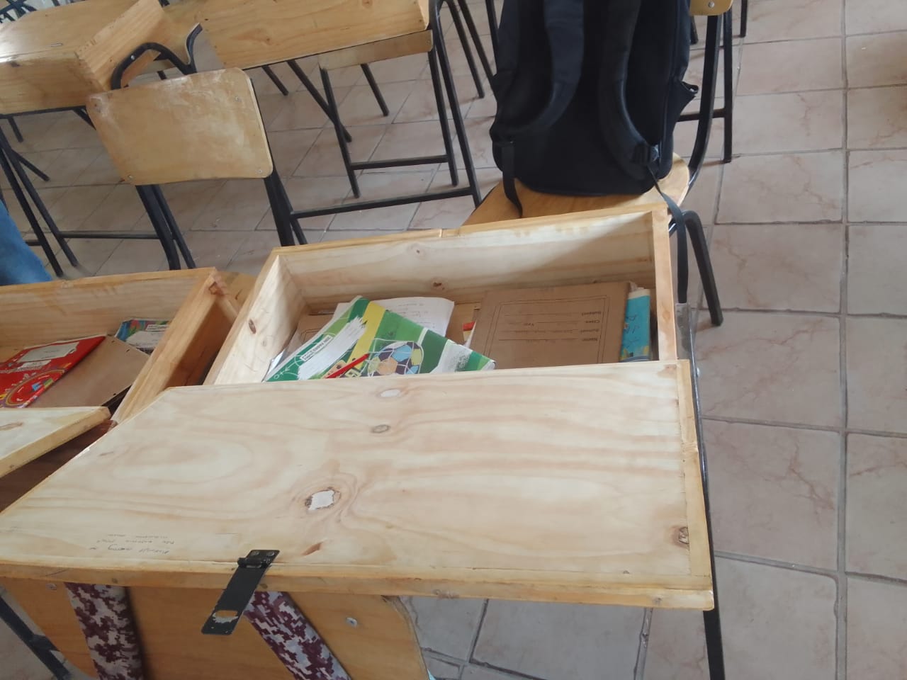 Finished desk set in classroom